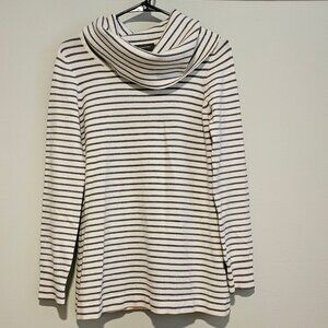 Women’s White with Gray Stripes French Connection Turtleneck Tunic, Medium